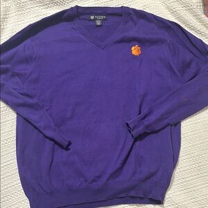 Purple V-Neck Sweater with Embroidered Logo
